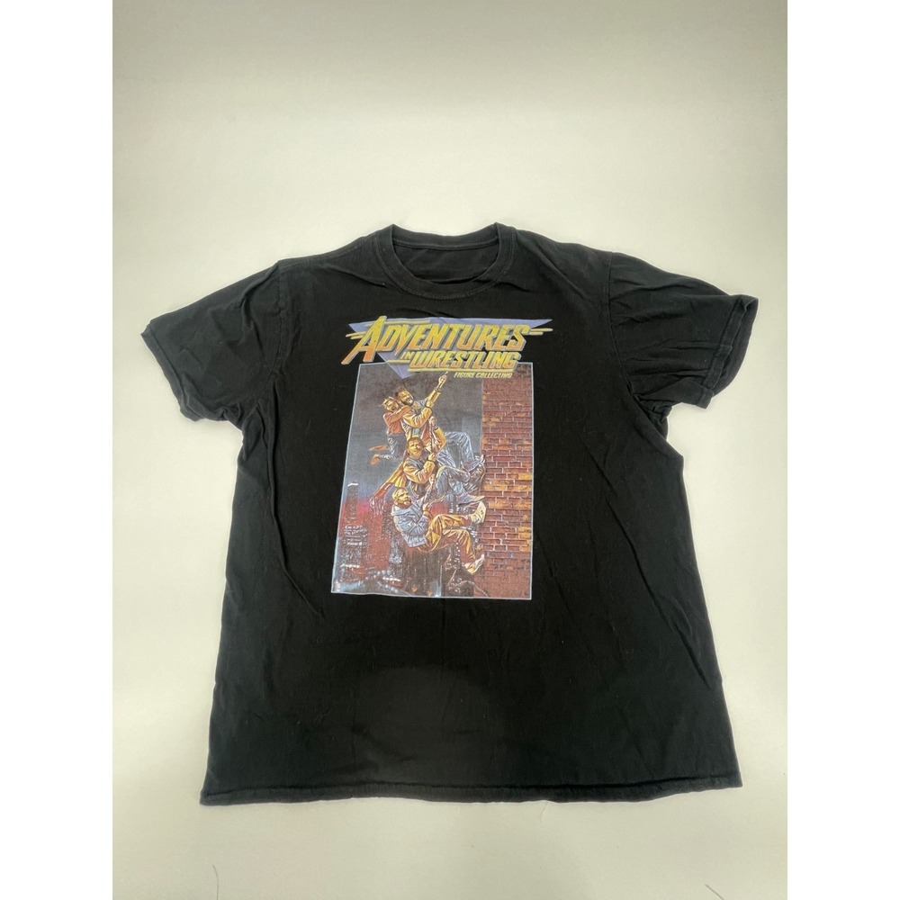 T Shirt Men Large Black Cotton Adventures In Wrestling Figure Collecting Graphic